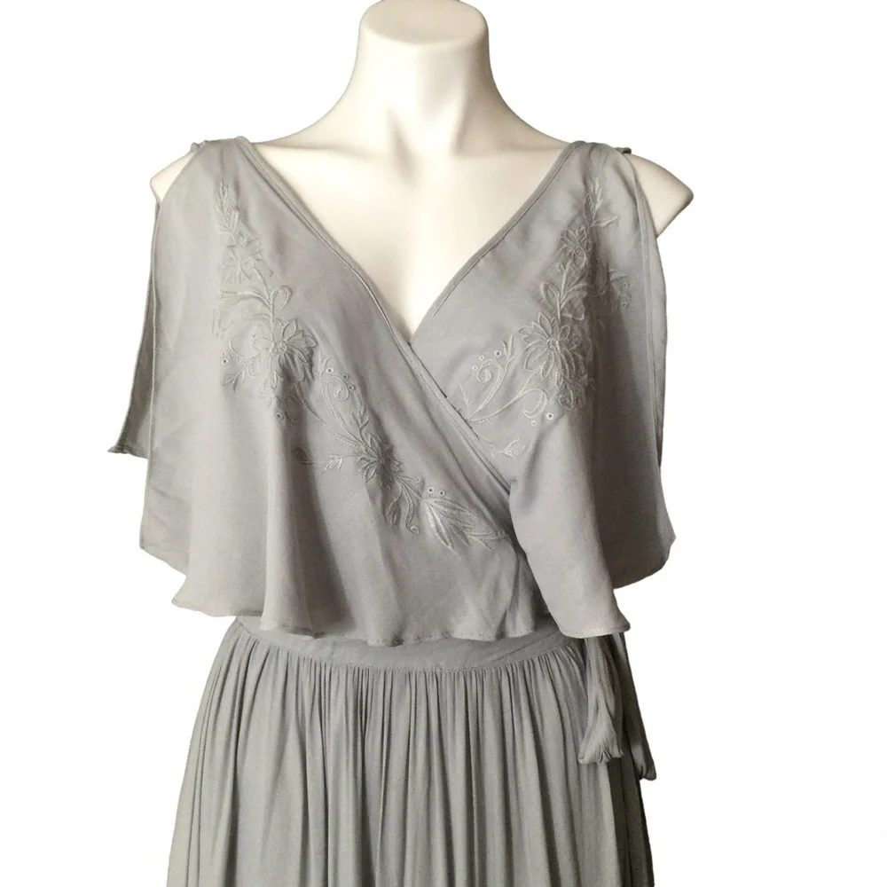 Free People Blue Gray Embroidered Fiona Maxi‎ True Wrap Dress
